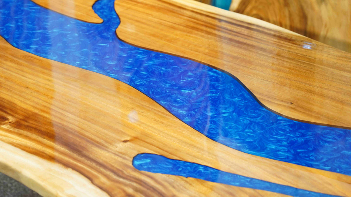 In-Stock Walnut Live Edge Blue Epoxy Resin Dining Table 42" × 84"