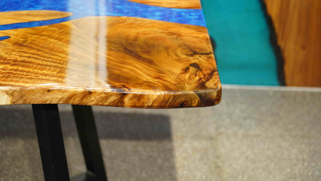 In-Stock Walnut Live Edge Blue Epoxy Resin Dining Table 42" × 84"
