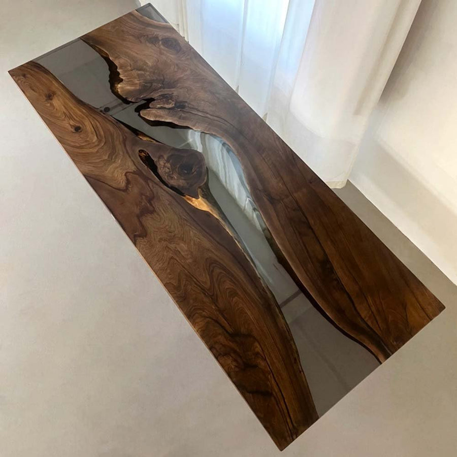 Elite Artistic Black Walnut Dining & Conference Table with Clear Black Resin ECT-222