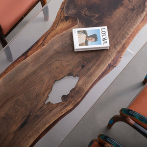 Elite Artistic Black Walnut Dining Table in Transparent Resin ECT - 226 - Elitecustomtable