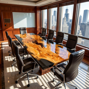 Elite Artistic Olive Wood & Transparent Black - Gray Epoxy Resin Dining Table ECT - 153 - Elitecustomtable