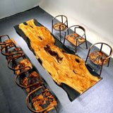 Elite Artistic Olive Wood & Transparent Black - Gray Epoxy Resin Dining Table ECT - 153 - Elitecustomtable