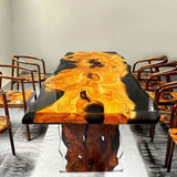 Elite Artistic Olive Wood & Transparent Black - Gray Epoxy Resin Dining Table ECT - 153 - Elitecustomtable