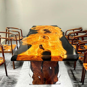 Elite Artistic Olive Wood & Transparent Black - Gray Epoxy Resin Dining Table ECT - 153 - Elitecustomtable