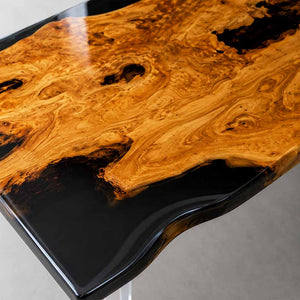 Elite Artistic Olive Wood & Transparent Black - Gray Epoxy Resin Dining Table ECT-153 - Elitecustomtable