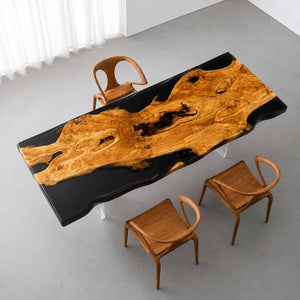 Elite Artistic Olive Wood & Transparent Black - Gray Epoxy Resin Dining Table ECT-153 - Elitecustomtable