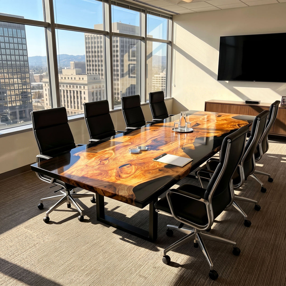 Elite Artistic Olive Wood & Transparent Black - Gray Epoxy Resin Dining Table ECT - 153 - Elitecustomtable