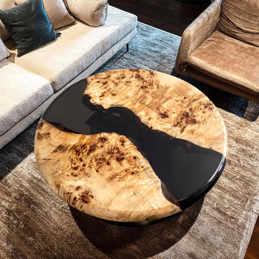 Elite Artistic Poplar Wood & Black Transparent Epoxy Resin Coffee Round Table ECT-173