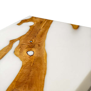 Elite Artistic Walnut Wood & Pure White Epoxy Resin Dining Table ECT - 80 - Elitecustomtable