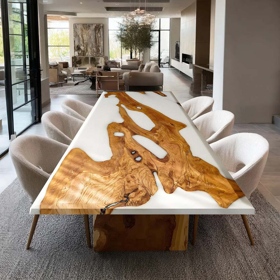 Elite Artistic Walnut Wood & Pure White Epoxy Resin Dining Table ECT-80
