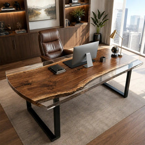 Elite Bevel Edge Custom Walnut Epoxy Office Table ECT-40 - Elitecustomtable