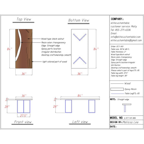 Elite Black Walnut and Clear Crystalline Epoxy Dining Table ECT - 149 - Elitecustomtable