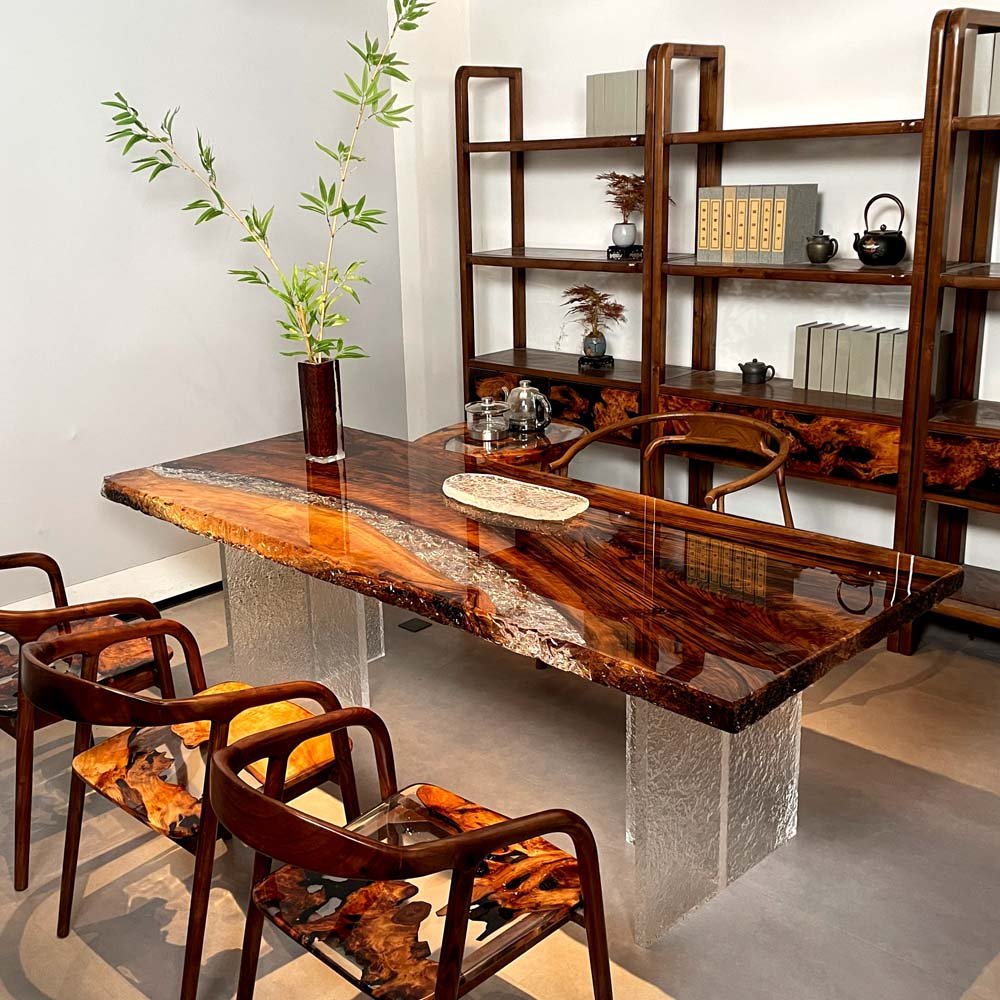 Elite Black Walnut and Clear Crystalline Epoxy Dining Table ECT - 149 - Elitecustomtable
