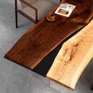 Elite Black Walnut & Ash Wood Dining Table with Black Epoxy River ECT - 08 - Elitecustomtable