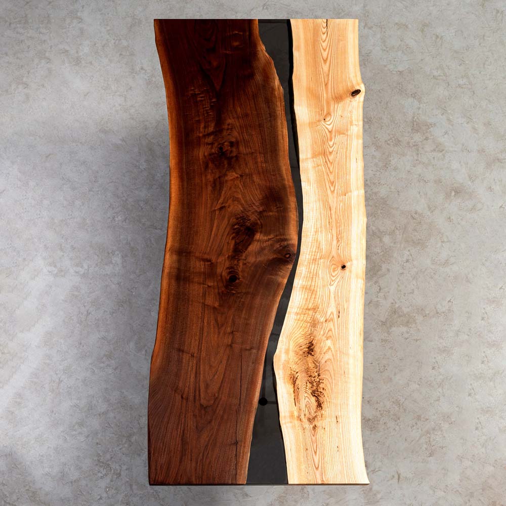 Elite Black Walnut & Ash Wood Dining Table with Black Epoxy River ECT - 08 - Elitecustomtable