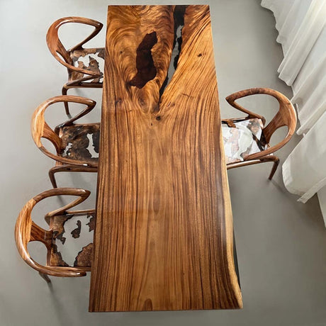 Elite Black Walnut & Black - Gray Epoxy Resin Filled Gaps Dining Table ECT - 161 - Elitecustomtable