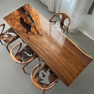 Elite Black Walnut & Black - Gray Epoxy Resin Filled Gaps Dining Table ECT - 161 - Elitecustomtable