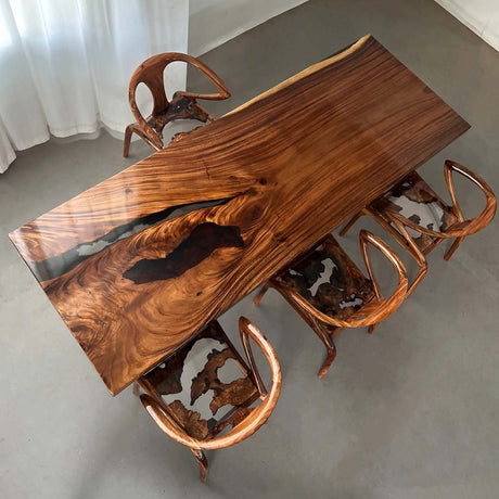 Elite Black Walnut & Black - Gray Epoxy Resin Filled Gaps Dining Table ECT - 161 - Elitecustomtable