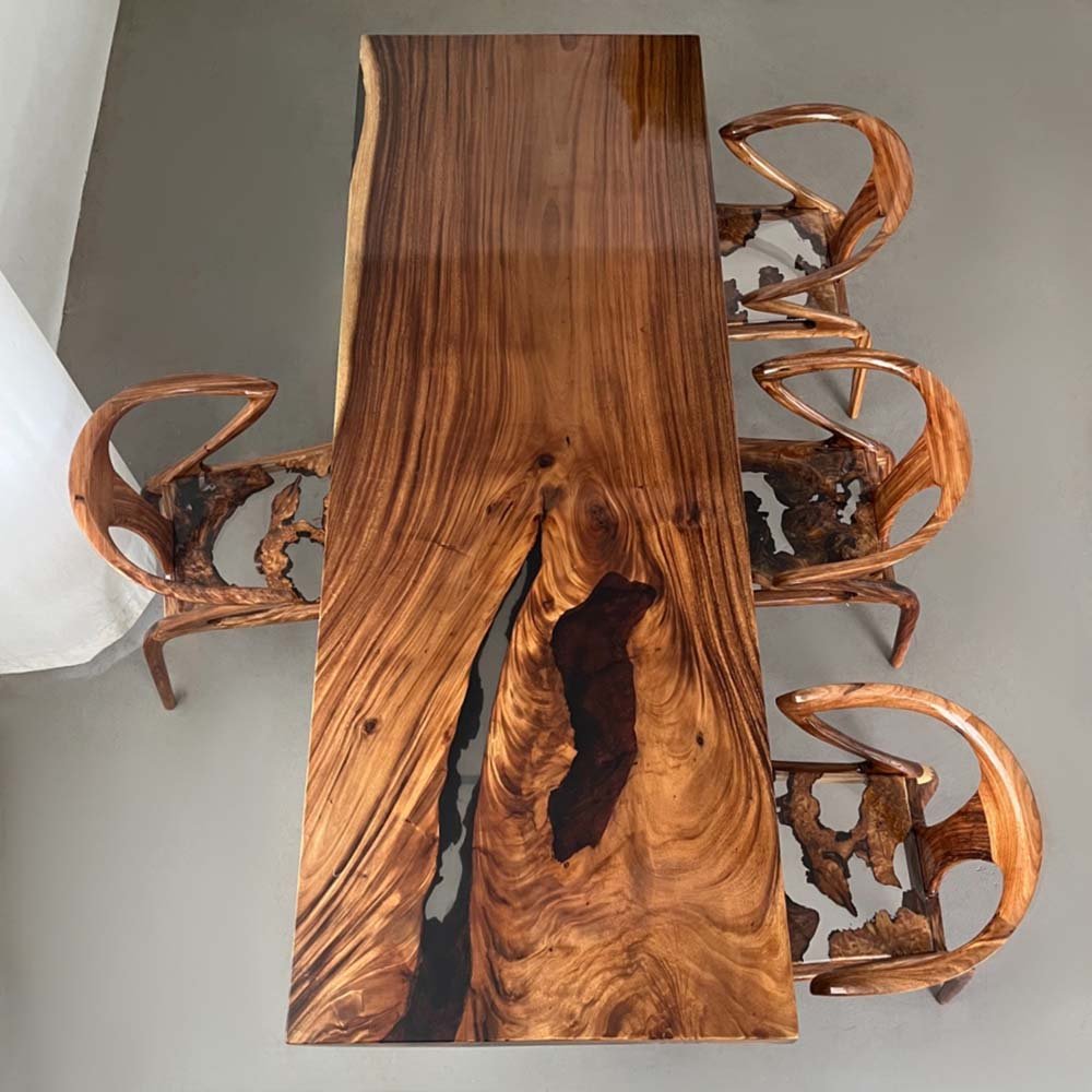 Elite Black Walnut & Black - Gray Epoxy Resin Filled Gaps Dining Table ECT - 161 - Elitecustomtable