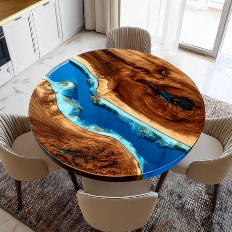 Elite Black Walnut Blue Ocean Epoxy Round Dinner Table ECT - 253 - Elitecustomtable