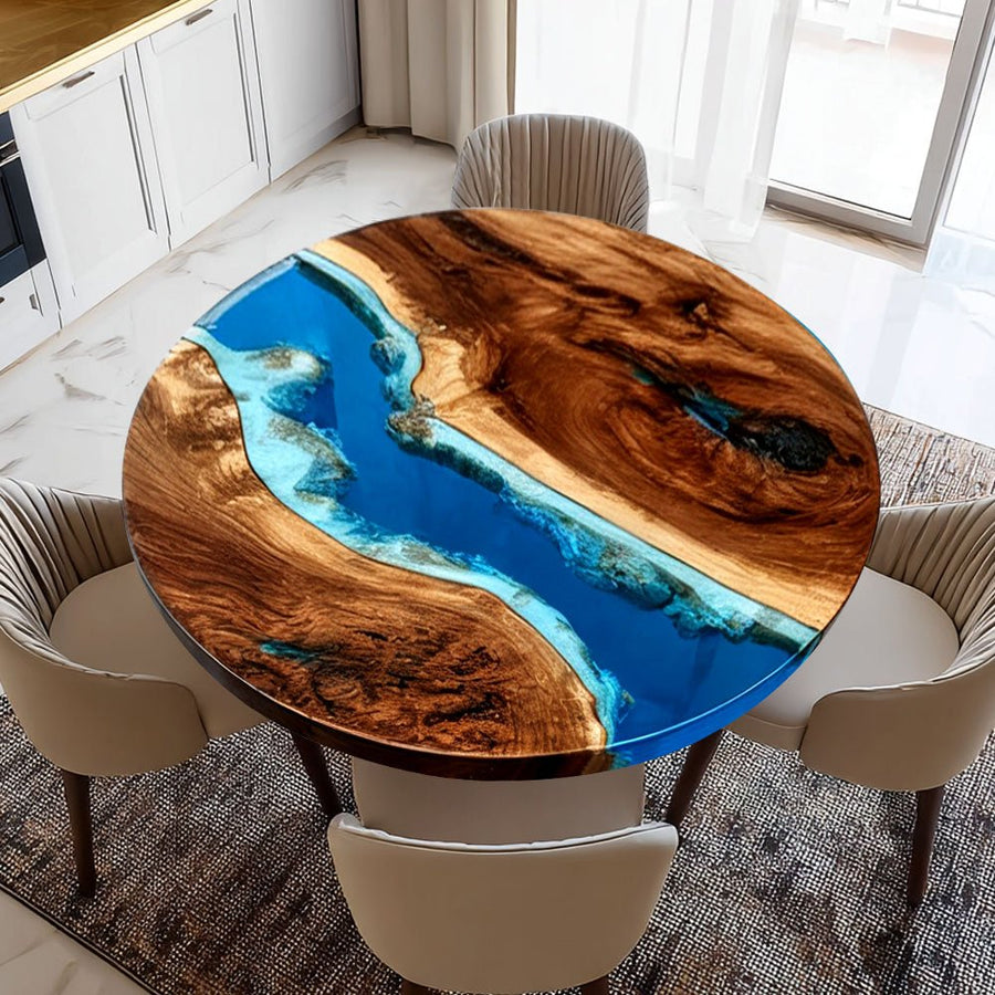 Elite Black Walnut Blue Ocean Epoxy Round Dinner Table ECT-253