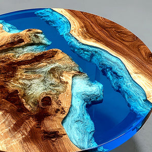 Elite Black Walnut Blue Ocean Epoxy Round Dinner Table ECT - 253 - Elitecustomtable