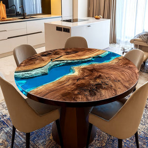 Elite Black Walnut Blue Ocean Epoxy Round Dinner Table ECT - 253 - Elitecustomtable