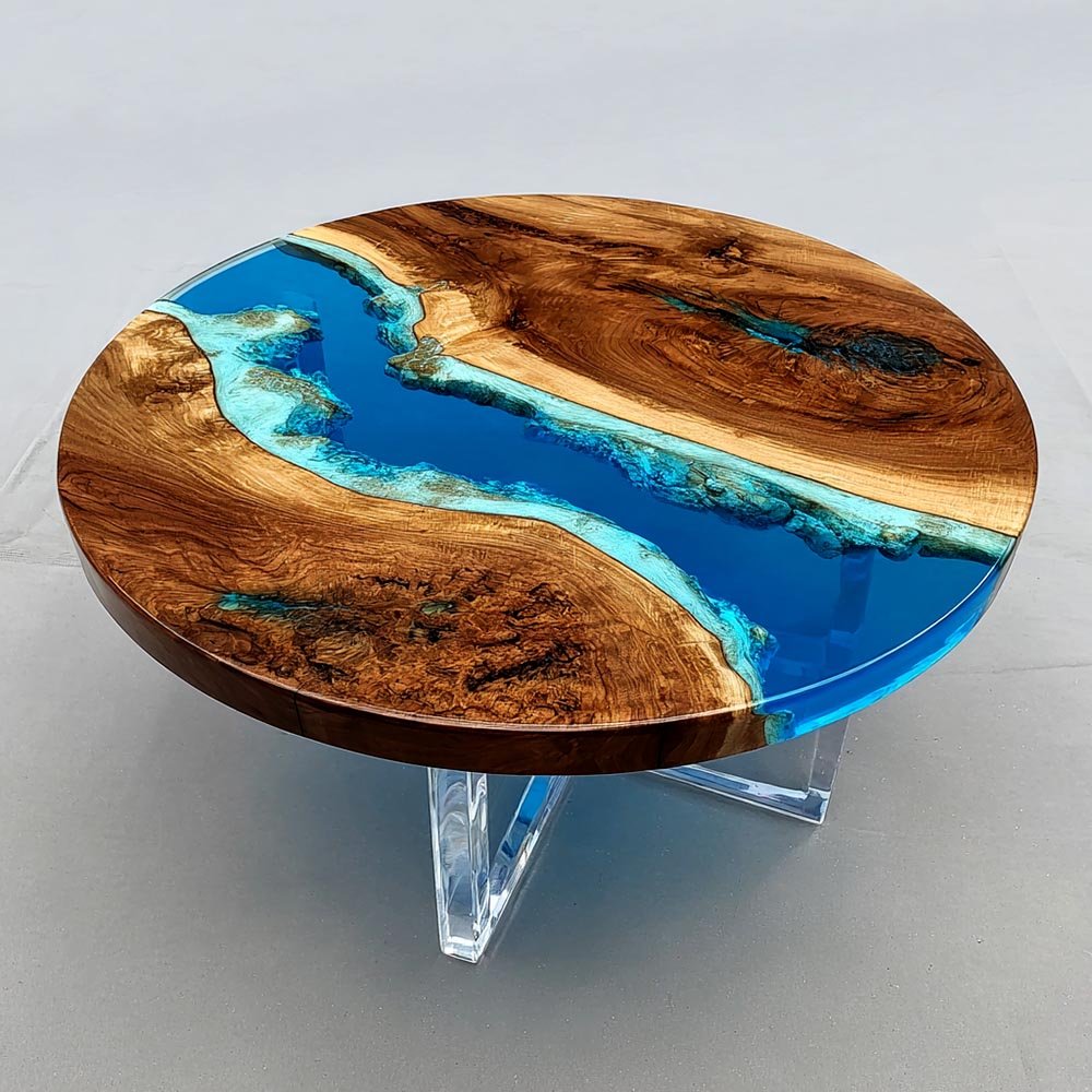 Elite Black Walnut Blue Ocean Epoxy Round Dinner Table ECT - 253 - Elitecustomtable