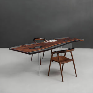 Elite Black Walnut Live - Edge Table with Clear Resin Surround 29.92"Wx99.21" L, EIT - 10 - Elitecustomtable