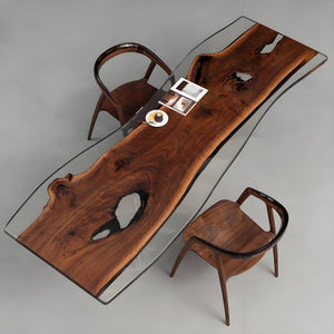 Elite Black Walnut Live - Edge Table with Clear Resin Surround 29.92"Wx99.21" L, EIT - 10 - Elitecustomtable