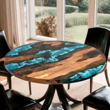 Elite Black Walnut Round Table with Turquoise - Blue Epoxy Ocean Waves ECT - 03 - Elitecustomtable