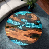 Elite Black Walnut Round Table with Turquoise - Blue Epoxy Ocean Waves ECT - 03 - Elitecustomtable