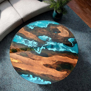 Elite Black Walnut Round Table with Turquoise - Blue Epoxy Ocean Waves ECT - 03 - Elitecustomtable