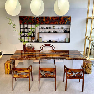 Elite Black Walnut & Transparent Black - Gray Crystal Epoxy Resin Dining Table ECT - 154 - Elitecustomtable
