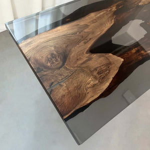 Elite Black Walnut Wood & Black - Gray Transparent Epoxy Resin Dining Table ECT - 157 - Elitecustomtable