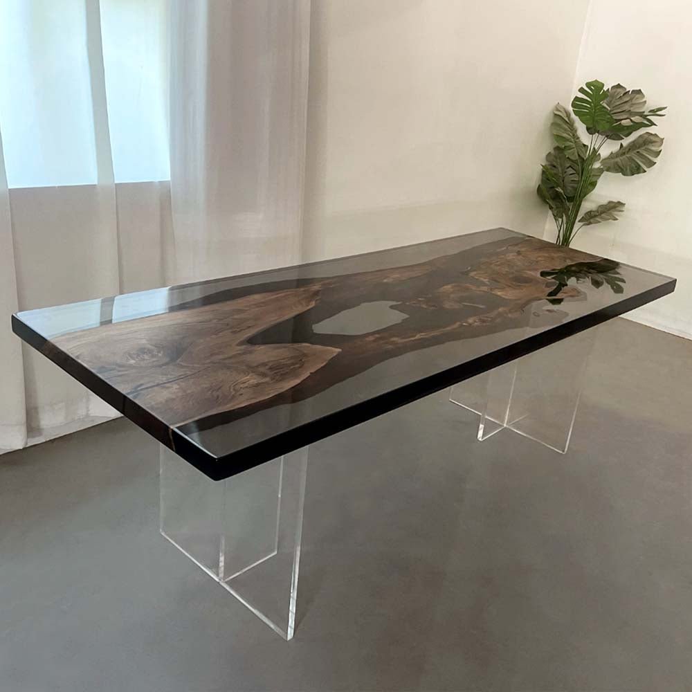 Elite Black Walnut Wood & Black - Gray Transparent Epoxy Resin Dining Table ECT - 157 - Elitecustomtable