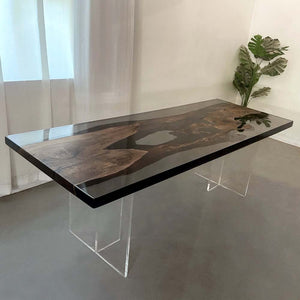 Elite Black Walnut Wood & Black - Gray Transparent Epoxy Resin Dining Table ECT - 157 - Elitecustomtable