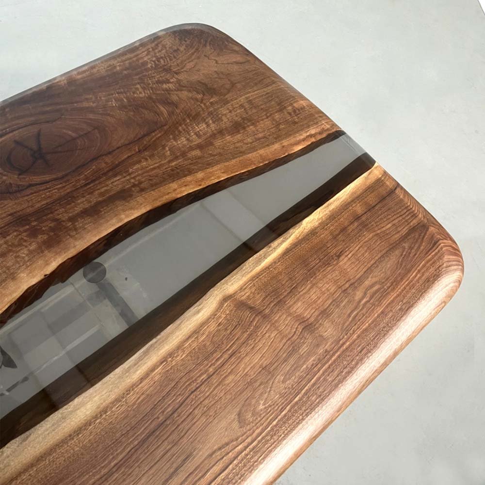 Elite Black Walnut Wood & Black - Gray Transparent Epoxy Resin Dining Table ECT - 158 - Elitecustomtable