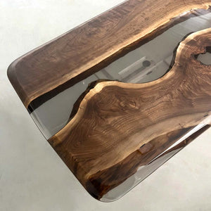 Elite Black Walnut Wood & Black - Gray Transparent Epoxy Resin Dining Table ECT - 158 - Elitecustomtable