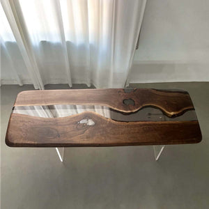 Elite Black Walnut Wood & Black - Gray Transparent Epoxy Resin Dining Table ECT - 158 - Elitecustomtable