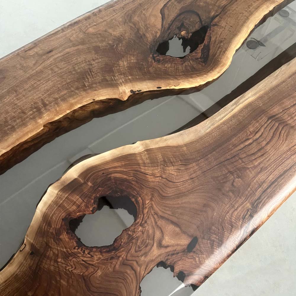 Elite Black Walnut Wood & Black - Gray Transparent Epoxy Resin Dining Table ECT - 158 - Elitecustomtable