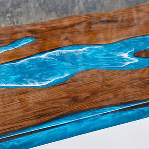 Elite Black Walnut Wood & Coastal Cliff Wave Epoxy Live - Edge Dining Table ECT - 137 - Elitecustomtable