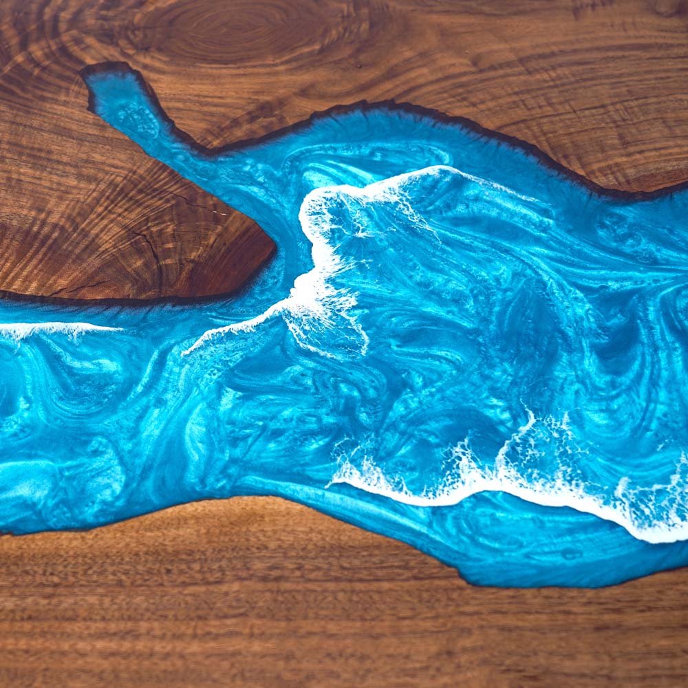 Elite Black Walnut Wood & Coastal Cliff Wave Epoxy Live - Edge Dining Table ECT - 137 - Elitecustomtable