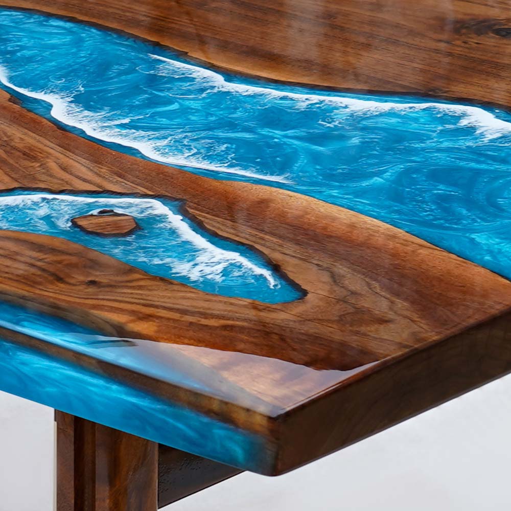 Elite Black Walnut Wood & Coastal Cliff Wave Epoxy Live - Edge Dining Table ECT - 137 - Elitecustomtable
