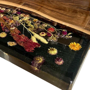 Elite Black Walnut Wood & Dried Flower/Hay Resin Rectangular Dining Table ECT - 192 - Elitecustomtable