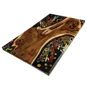 Elite Black Walnut Wood & Dried Flower/Hay Resin Rectangular Dining Table ECT - 192 - Elitecustomtable