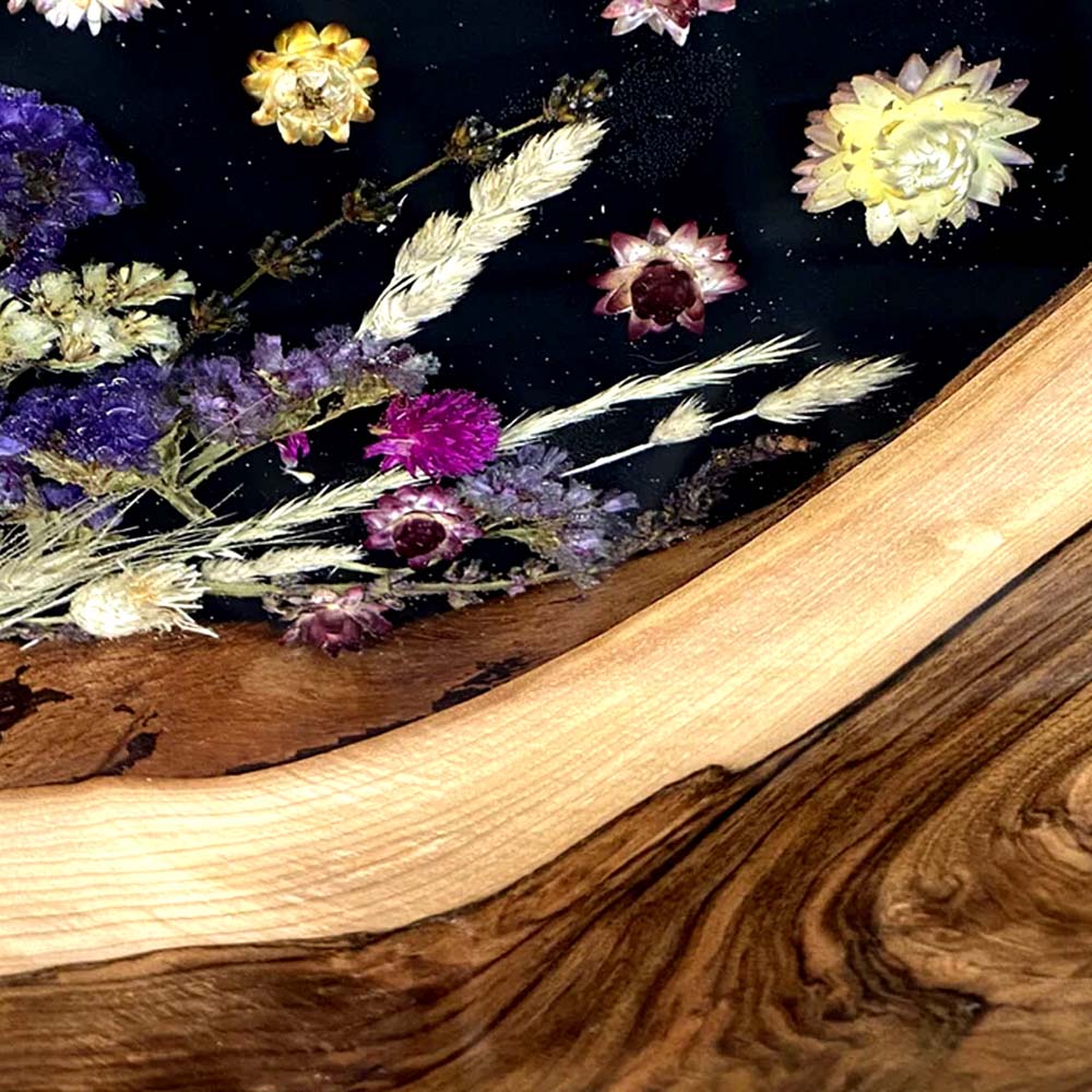 Elite Black Walnut Wood & Dried Flower/Hay Resin Round Coffee Table ECT - 190 - Elitecustomtable