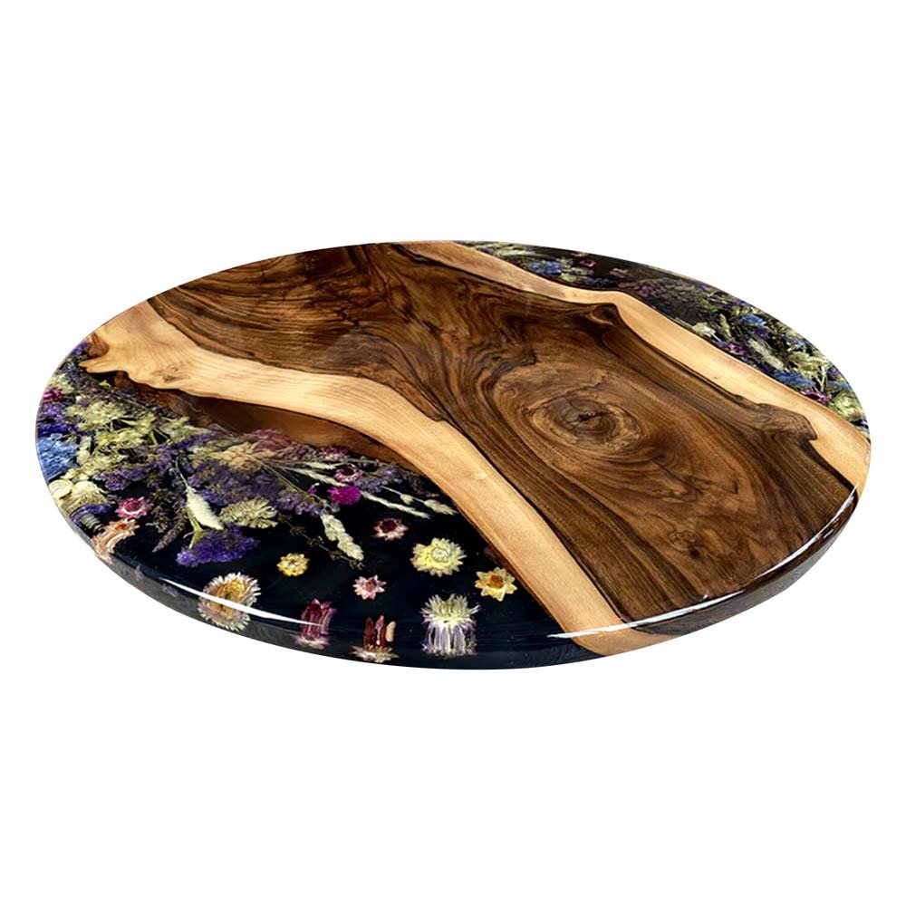 Elite Black Walnut Wood & Dried Flower/Hay Resin Round Coffee Table ECT - 190 - Elitecustomtable