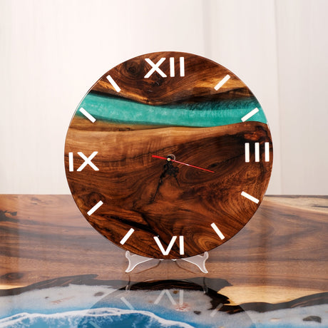 Elite Black Walnut Wood Green Epoxy Resin Wall Clock EWC - 06 - 16'' - Elitecustomtable