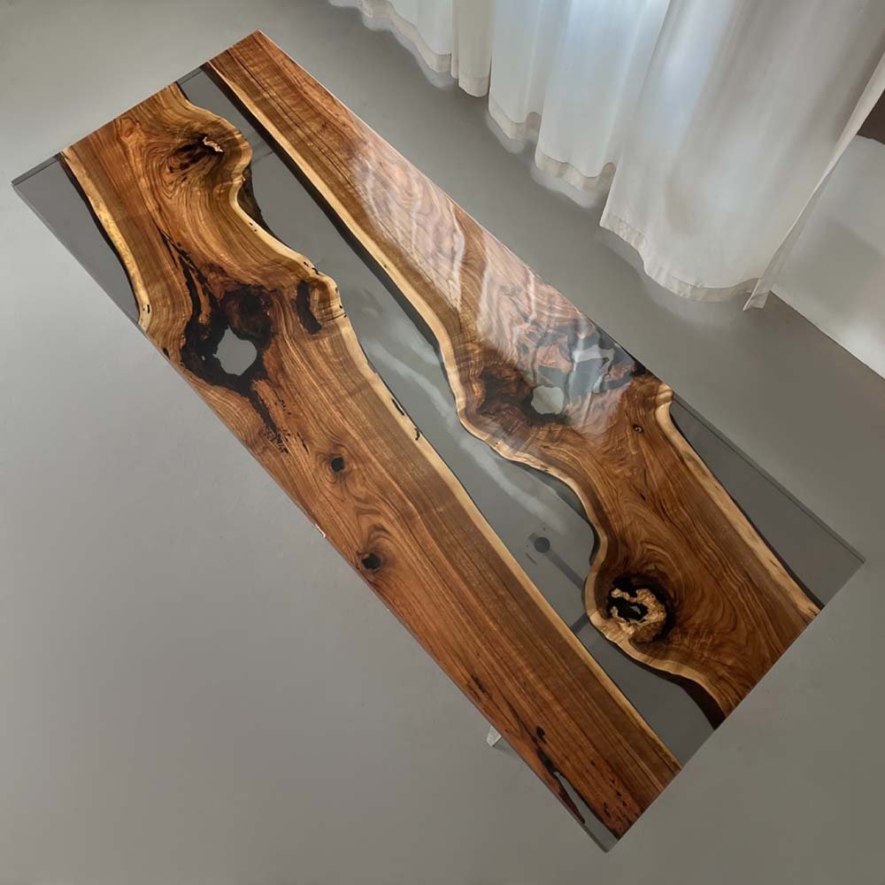 Elite Black Walnut Wood & Transparent Black - Gray Epoxy Resin Dining Table ECT - 156 - Elitecustomtable
